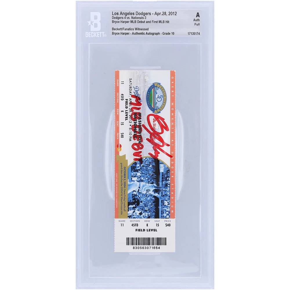 Bryce Harper Washington Nationals Autographed Beckett Fanatics Witnessed Authenticated Auto10 Ticket from April 28, 2012 with "MLB Debut" Inscription - MLB Debut & 1st MLB Hit