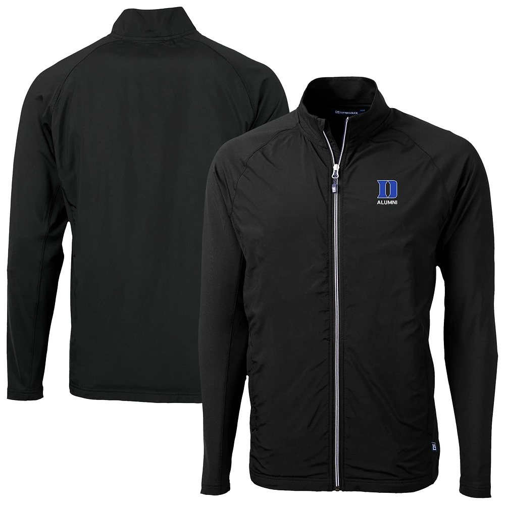 Men's Cutter & Buck Black Duke Blue Devils Adapt Eco Knit Hybrid Recycled Raglan Full-Zip Jacket