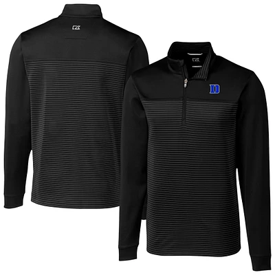Men's Cutter & Buck Duke Blue Devils Traverse Stripe Stretch DryTec Quarter-Zip Top