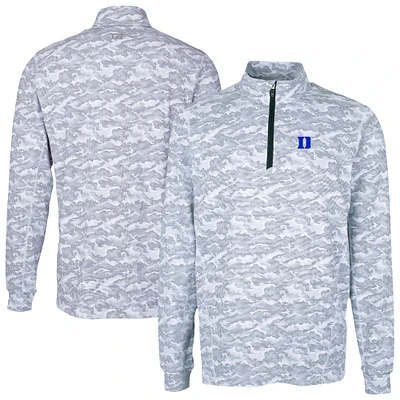 Men's Cutter & Buck Charcoal Duke Blue Devils Traverse Stretch Eco Camo Print DryTec Quarter-Zip Top