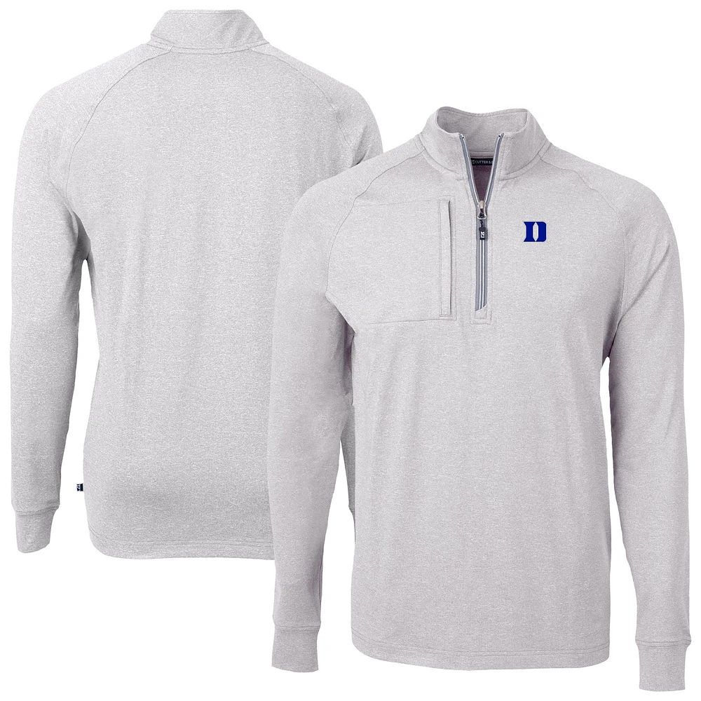 Men's Cutter & Buck Heather Duke Blue Devils Adapt Eco Knit Raglan Quarter-Zip Top