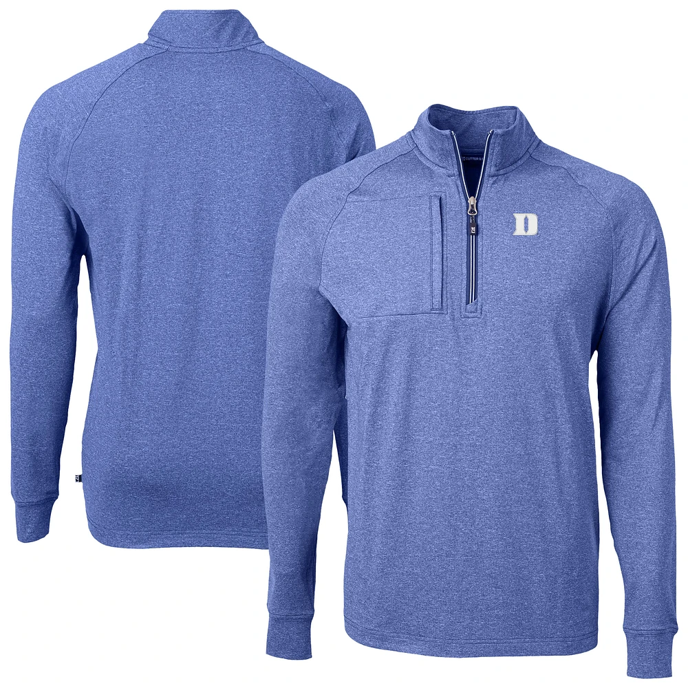 Men's Cutter & Buck Heather Royal Duke Blue Devils Adapt Eco Knit Raglan Quarter-Zip Top