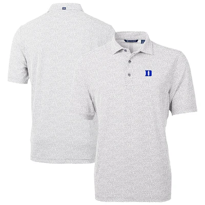Men's Cutter & Buck Gray Duke Blue Devils Virtue Eco Pique Botanical Print Recycled DryTec Polo