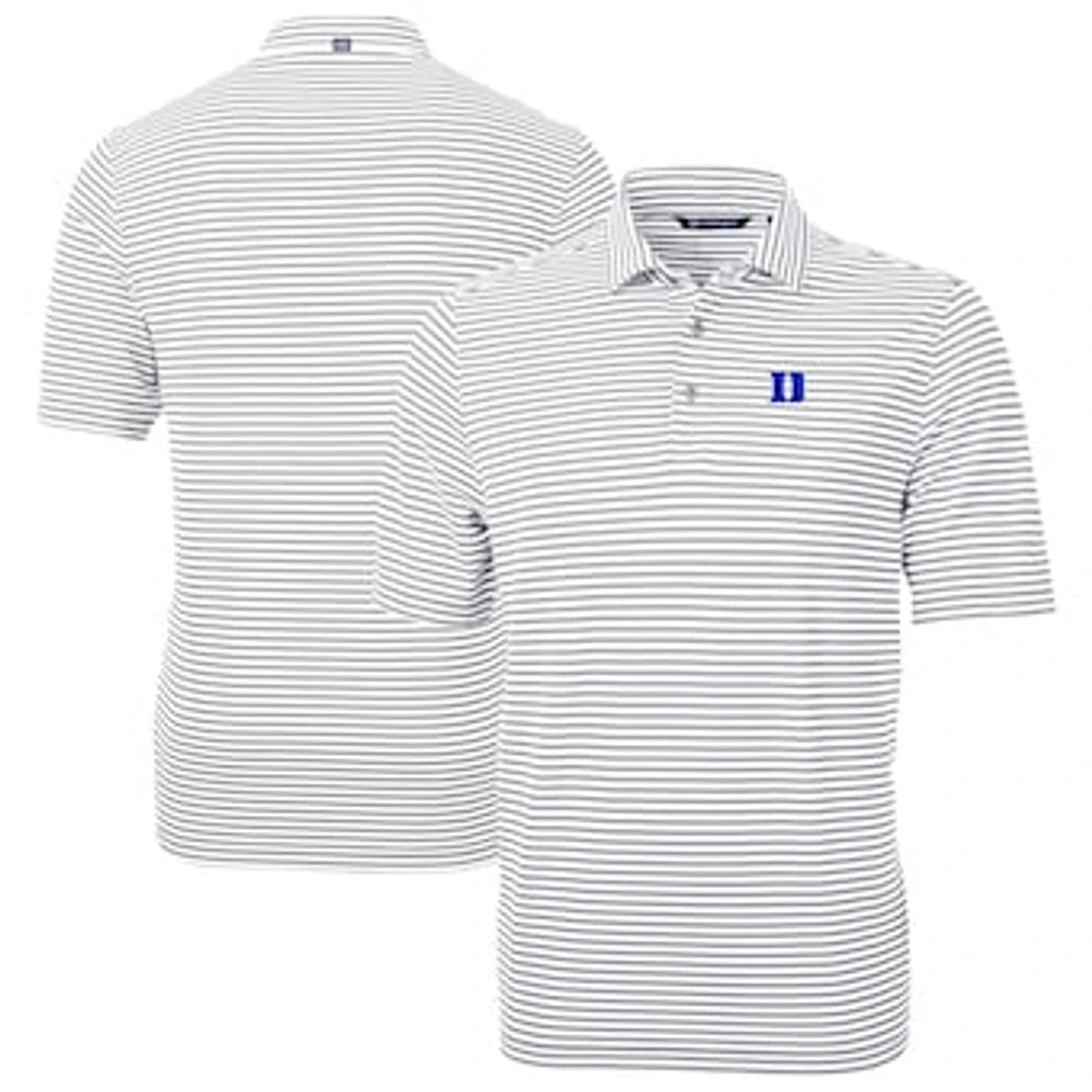 Men's Cutter & Buck Duke Blue Devils Virtue Eco Pique Stripe Recycled DryTec Polo