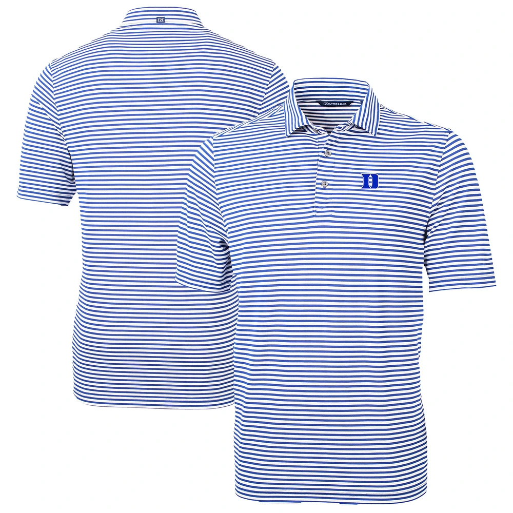 Men's Cutter & Buck Royal Duke Blue Devils Virtue Eco Pique Stripe Recycled DryTec Polo