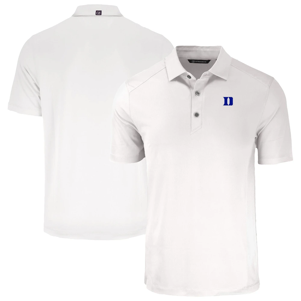 Men's Cutter & Buck White Duke Blue Devils Forge Eco Stretch Recycled DryTec Polo