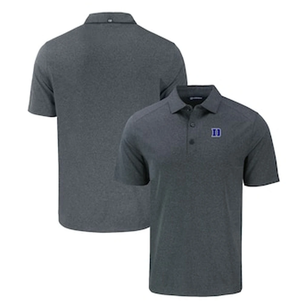 Men's Cutter & Buck Heather Black Duke Blue Devils Forge Eco Stretch Recycled DryTec Polo