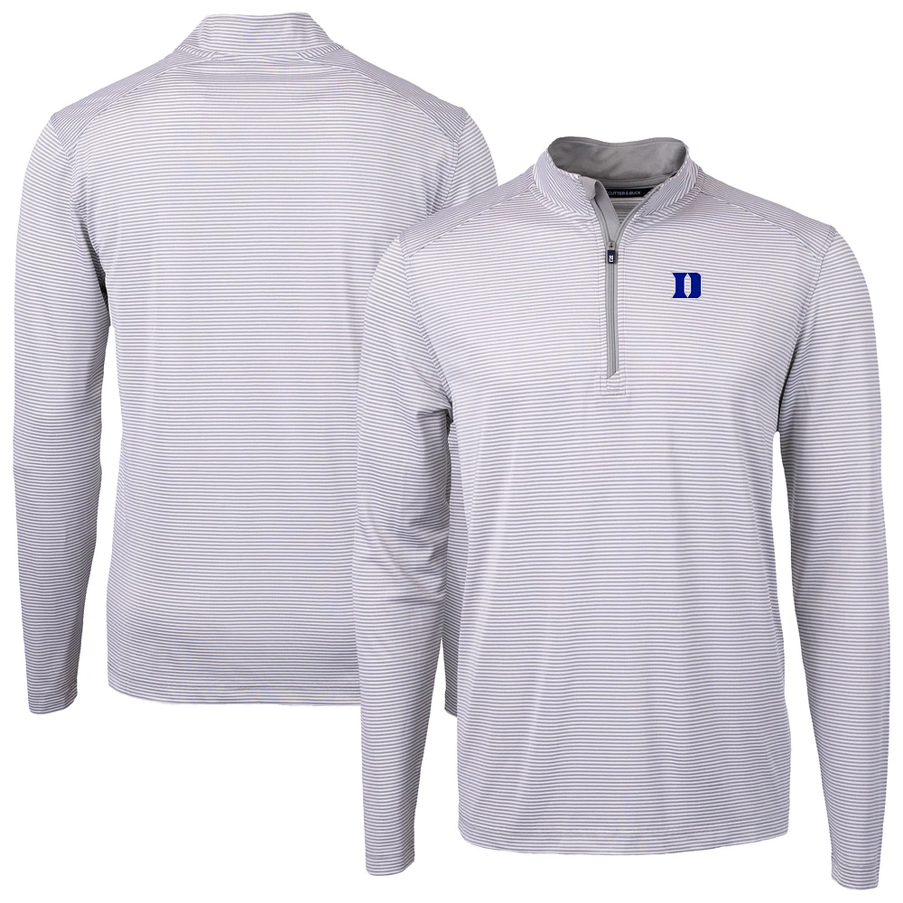 Men's Cutter & Buck Duke Blue Devils Virtue Eco Pique Micro Stripe Recycled DryTec Quarter-Zip Top