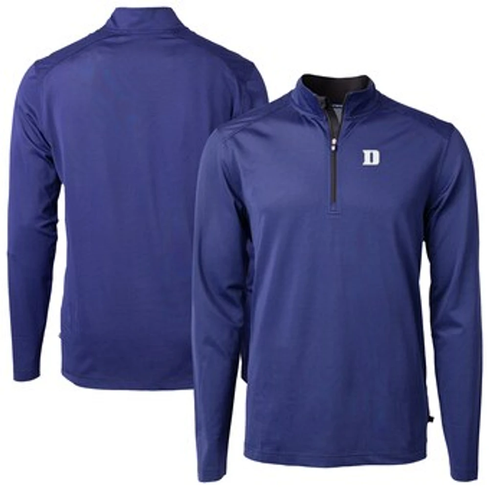 Men's Cutter & Buck Royal Duke Blue Devils Virtue Eco Pique Micro Stripe Recycled DryTec Quarter-Zip Top