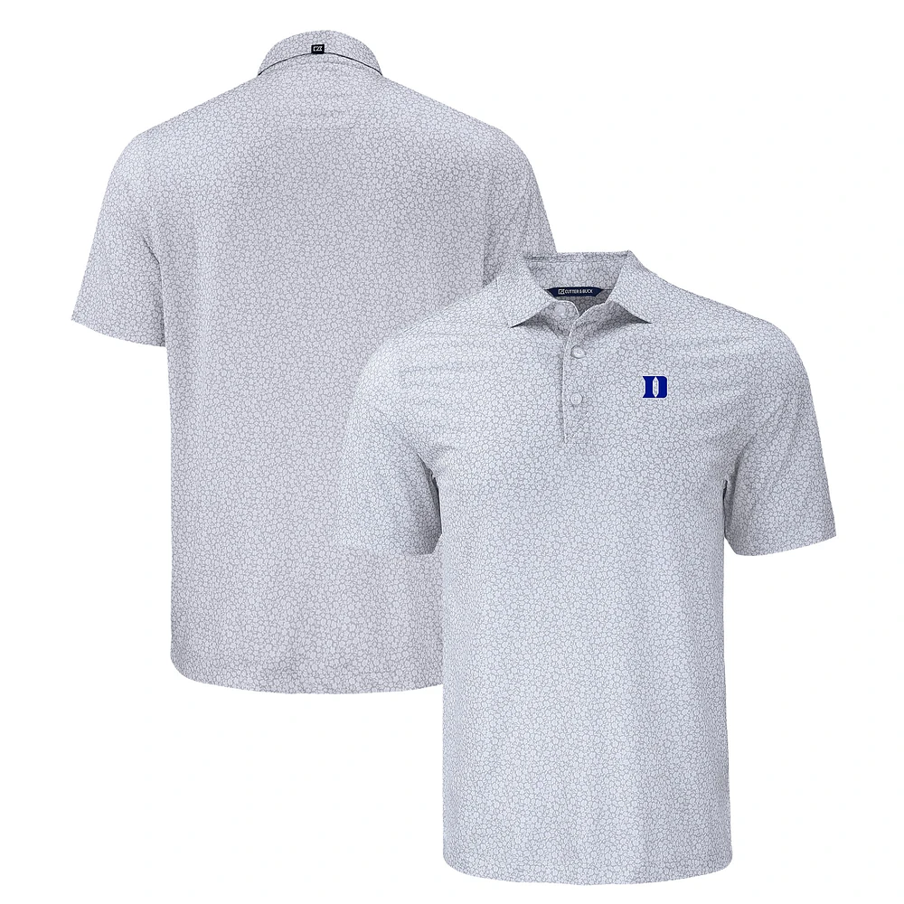 Men's Cutter & Buck Gray Duke Blue Devils Pike Eco Flora Print Recycled Polo