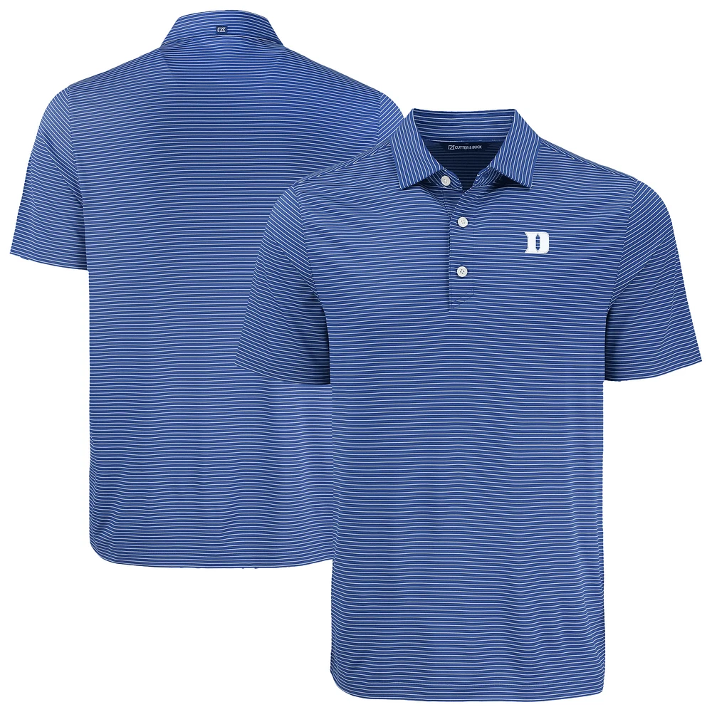 Men's Cutter & Buck Royal Duke Blue Devils Forge Eco Fine Line Stripe Polo