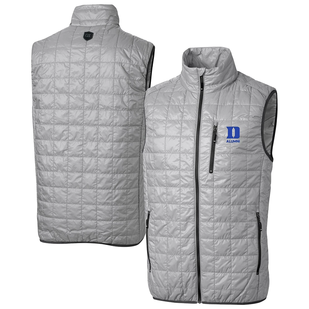 Men's Cutter & Buck Gray Duke Blue Devils Alumni Rainier PrimaLoft® Insulated Full-Zip Puffer Vest