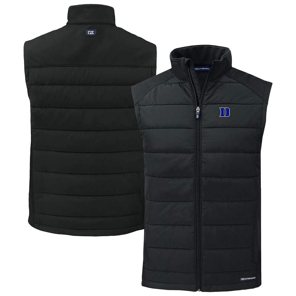 Men's Cutter & Buck Black Duke Blue Devils Evoke Hybrid Eco Softshell Recycled Full-Zip Vest