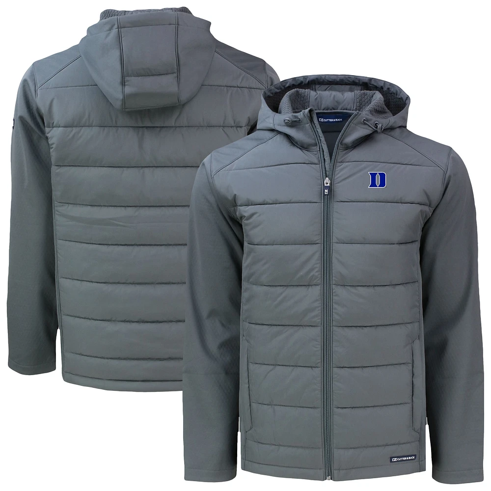 Men's Cutter & Buck Duke Blue Devils Evoke Hybrid Eco Softshell Recycled Full-Zip Hoodie Jacket