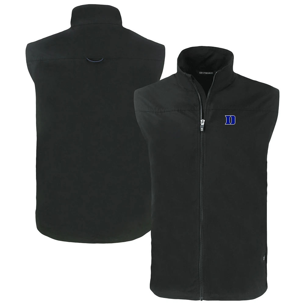 Men's Cutter & Buck Black Duke Blue Devils Charter Eco Recycled Full-Zip Vest