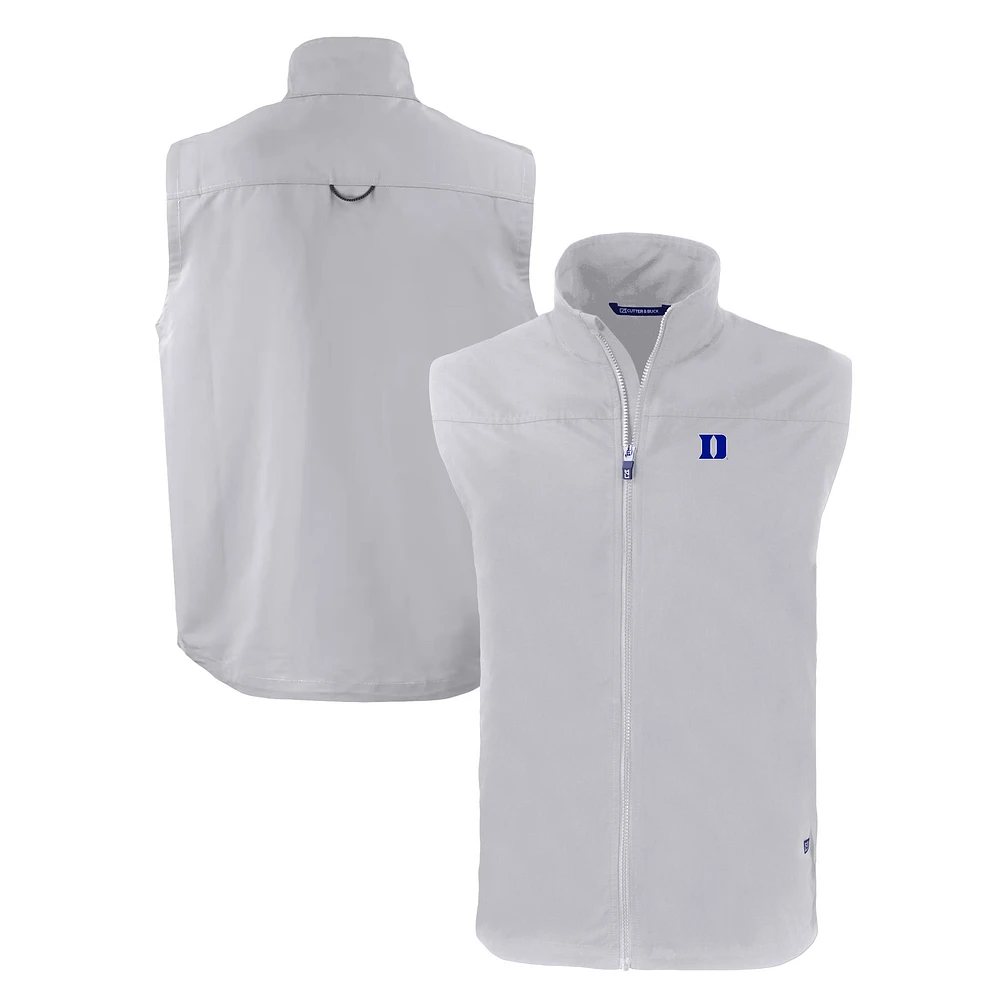 Men's Cutter & Buck Gray Duke Blue Devils Charter Eco Recycled Full-Zip Vest