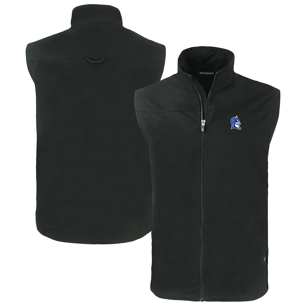 Men's Cutter & Buck Black Duke Blue Devils Charter Eco Recycled Full-Zip Vest