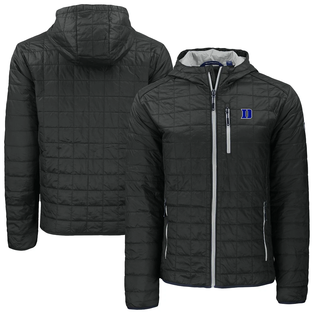 Men's Cutter & Buck Black Duke Blue Devils Rainier Primaloft Eco Full-Zip Hooded Jacket