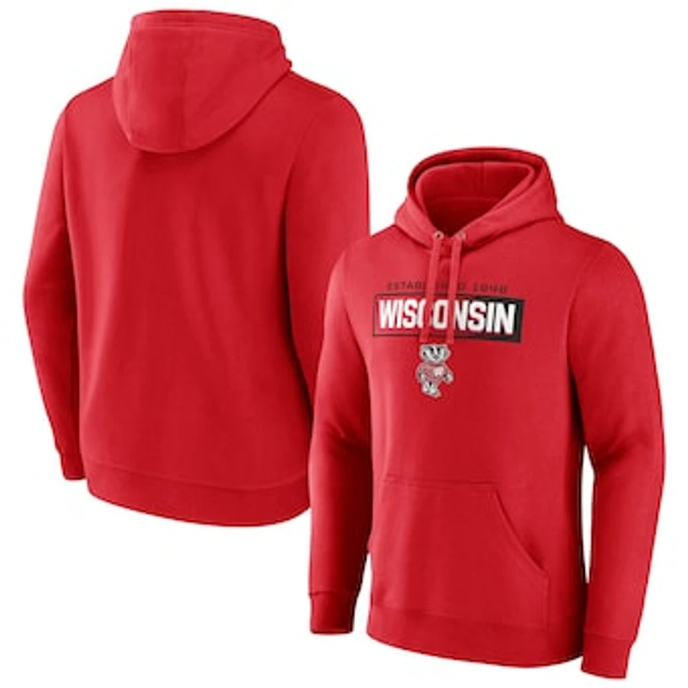 Men's Fanatics Red Wisconsin Badgers Iconic Fleece Down The Field Pullover Hoodie