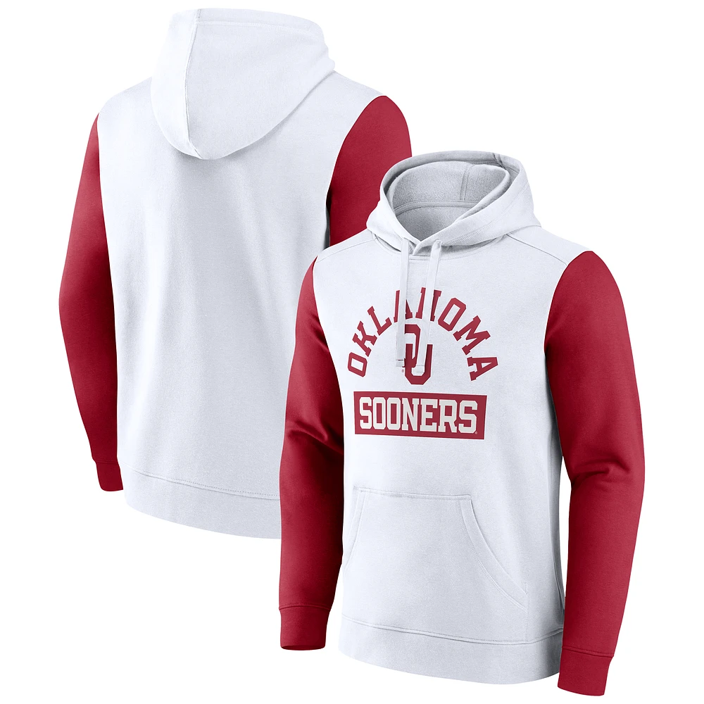 Men's Fanatics White Oklahoma Sooners Extra Point Color-Block Pullover Hoodie
