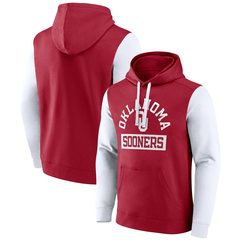 Men's Fanatics Crimson Oklahoma Sooners Extra Point Color-Block Pullover Hoodie