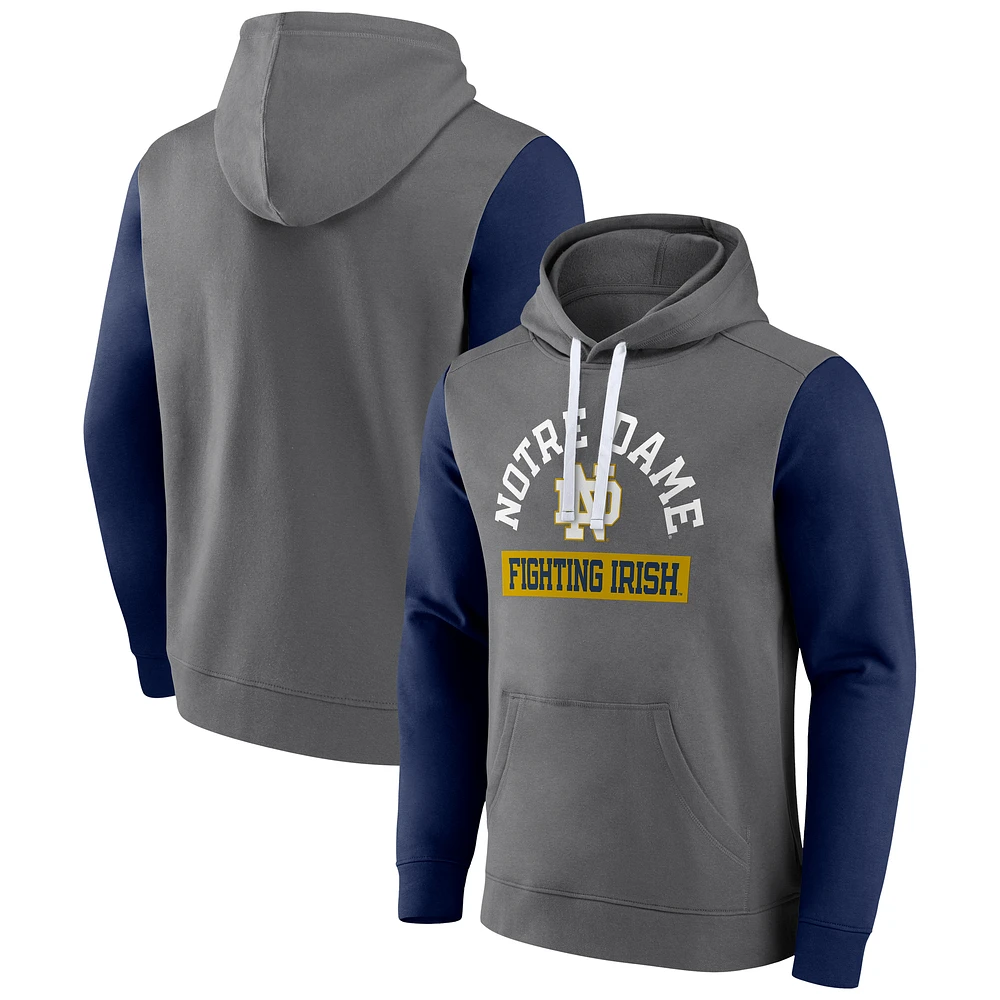 Men's Fanatics Gray Notre Dame Fighting Irish Extra Point Color-Block Pullover Hoodie