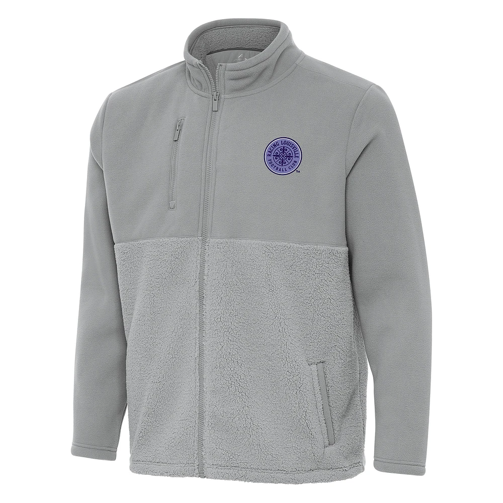 Men's Antigua Gray Racing Louisville FC Daily Fused Full-Zip Jacket