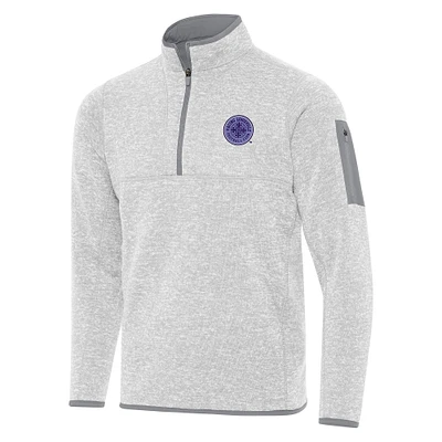 Men's Antigua Heather Gray Racing Louisville FC Fortune Quarter-Zip Jacket