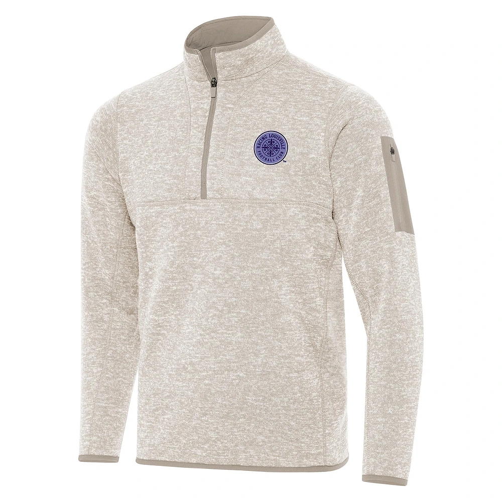 Men's Antigua Cream Racing Louisville FC Fortune Quarter-Zip Jacket
