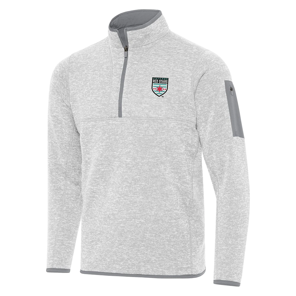Men's Antigua Heather Gray Chicago Red Stars Fortune Quarter-Zip Jacket