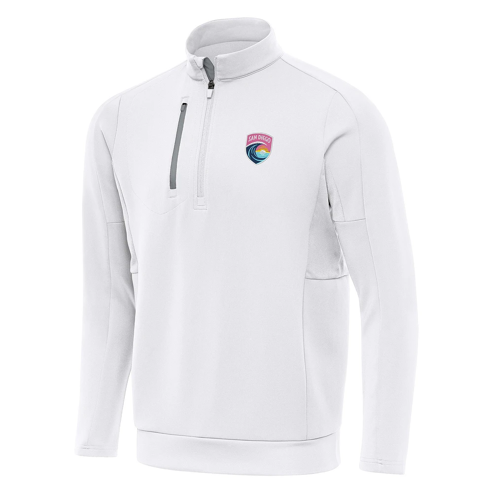 Men's Antigua White San Diego Wave FC Generation Quarter-Zip Jacket