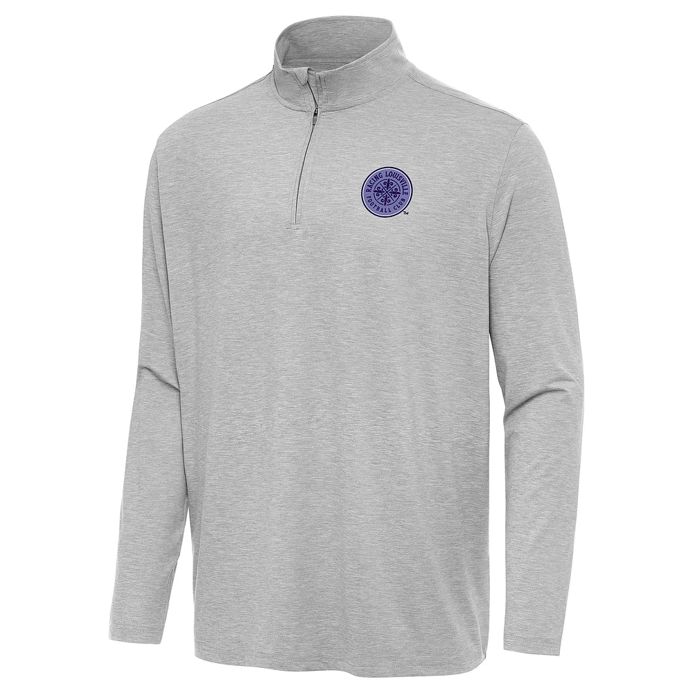 Men's Antigua Heather Gray Racing Louisville FC Hunk Quarter-Zip Pullover Top