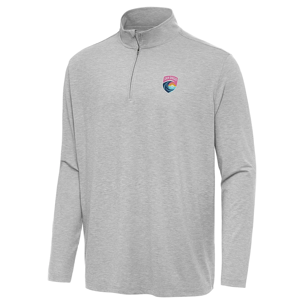 Men's Antigua Heather Gray San Diego Wave FC Hunk Quarter-Zip Pullover Top