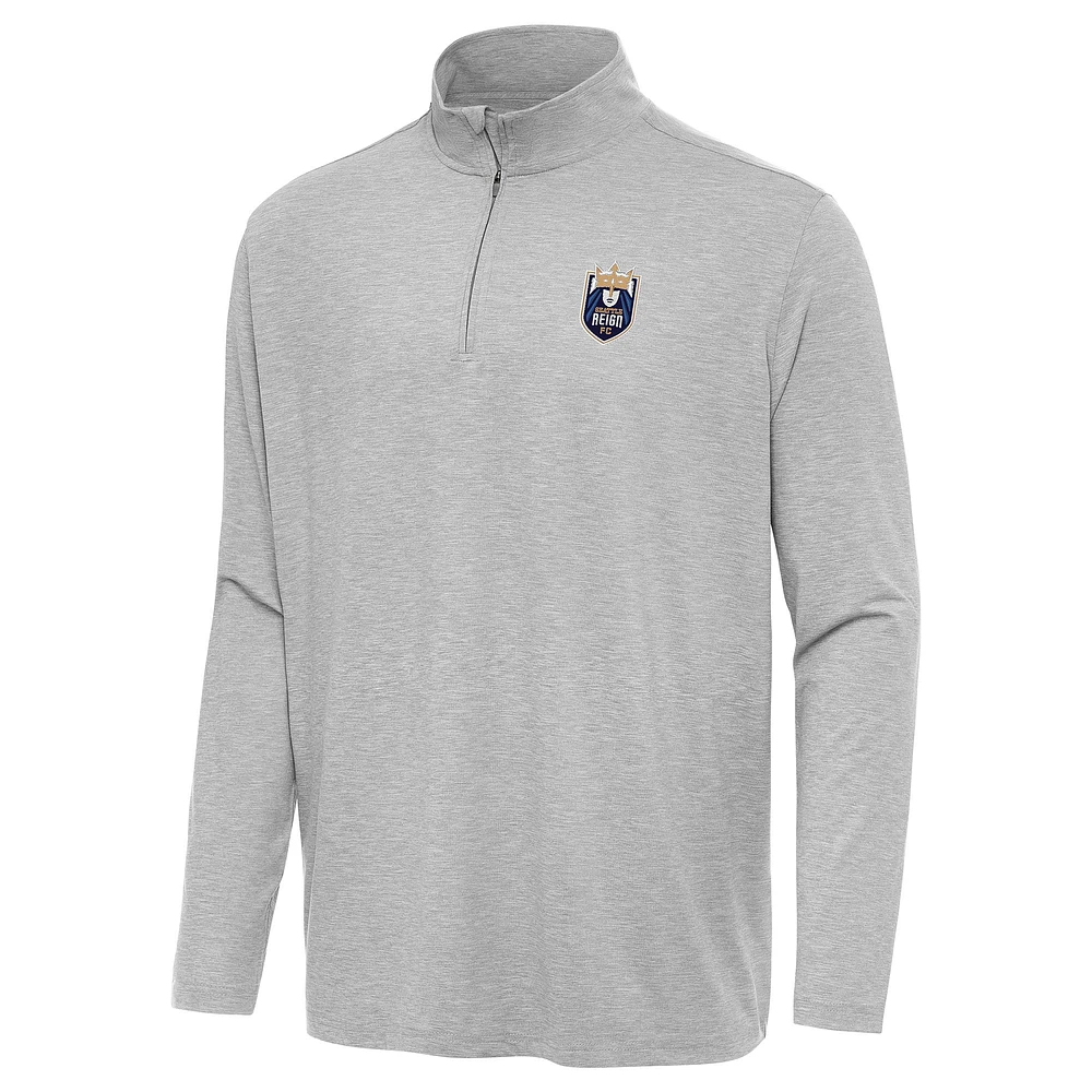 Men's Antigua Heather Gray Seattle Reign FC Hunk Quarter-Zip Pullover Top