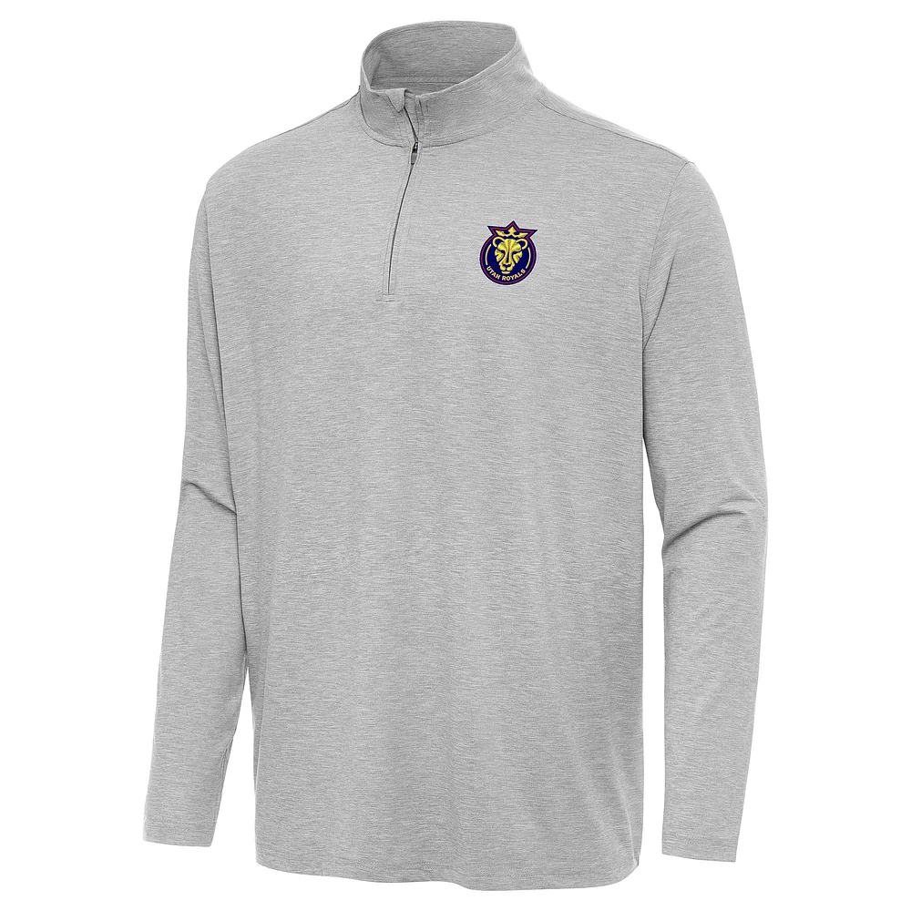 Men's Antigua Heather Gray Utah Royals Hunk Quarter-Zip Pullover Top