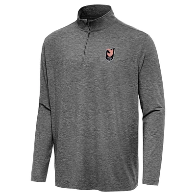Men's Antigua Heather Black Angel City FC Hunk Quarter-Zip Pullover Top