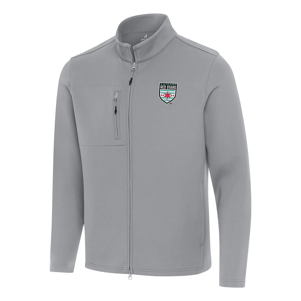 Men's Antigua Gray Chicago Red Stars Objection Full-Zip Jacket