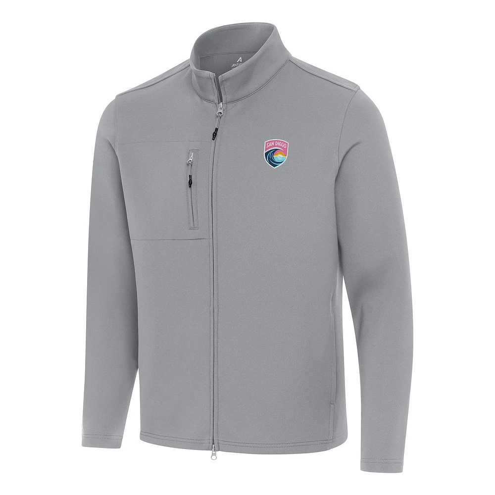 Men's Antigua Gray San Diego Wave FC Objection Full-Zip Jacket