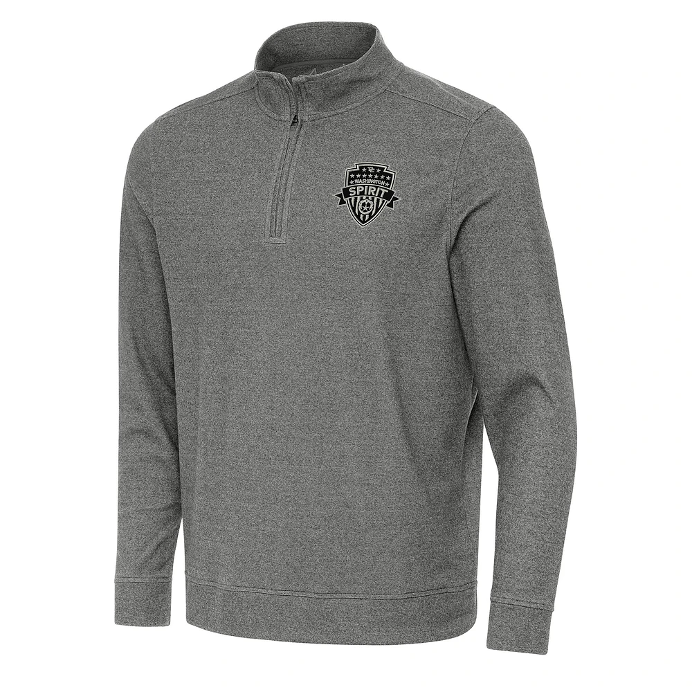 Men's Antigua Heather Black Washington Spirit Subtle Quarter-Zip Pullover