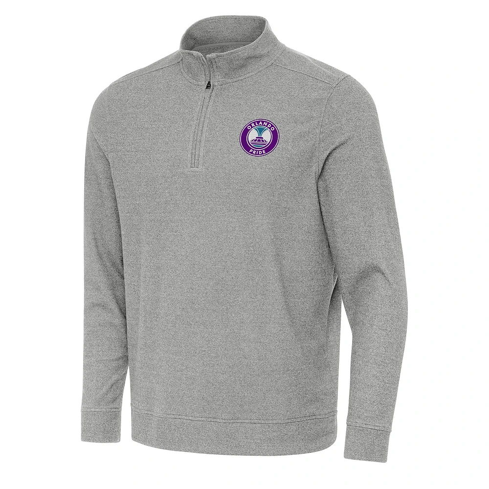 Men's Antigua Heather Gray Orlando Pride Subtle Quarter-Zip Pullover Sweatshirt