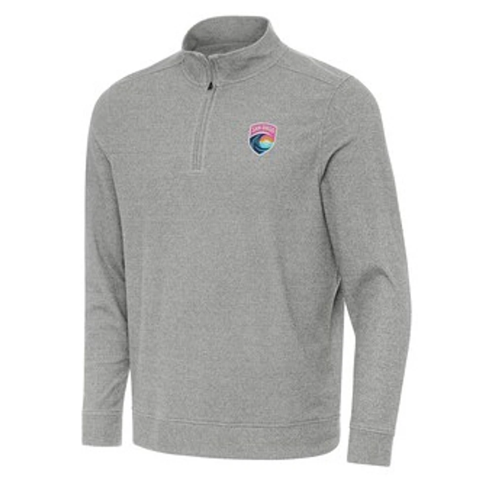 Men's Antigua Heather Gray San Diego Wave FC Subtle Quarter-Zip Pullover Sweatshirt