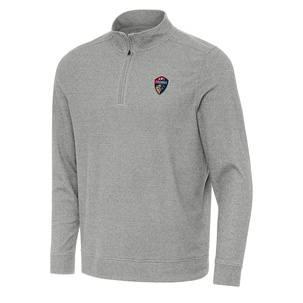 Men's Antigua Heather Gray North Carolina Courage Subtle Quarter-Zip Pullover Sweatshirt