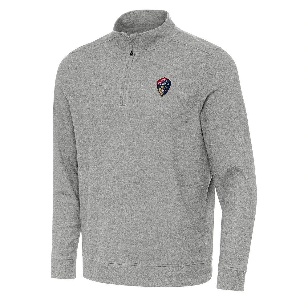 Men's Antigua Heather Gray North Carolina Courage Subtle Quarter-Zip Pullover Sweatshirt