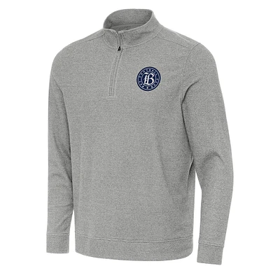 Men's Antigua Heather Gray Bay FC Subtle Quarter-Zip Pullover Sweatshirt