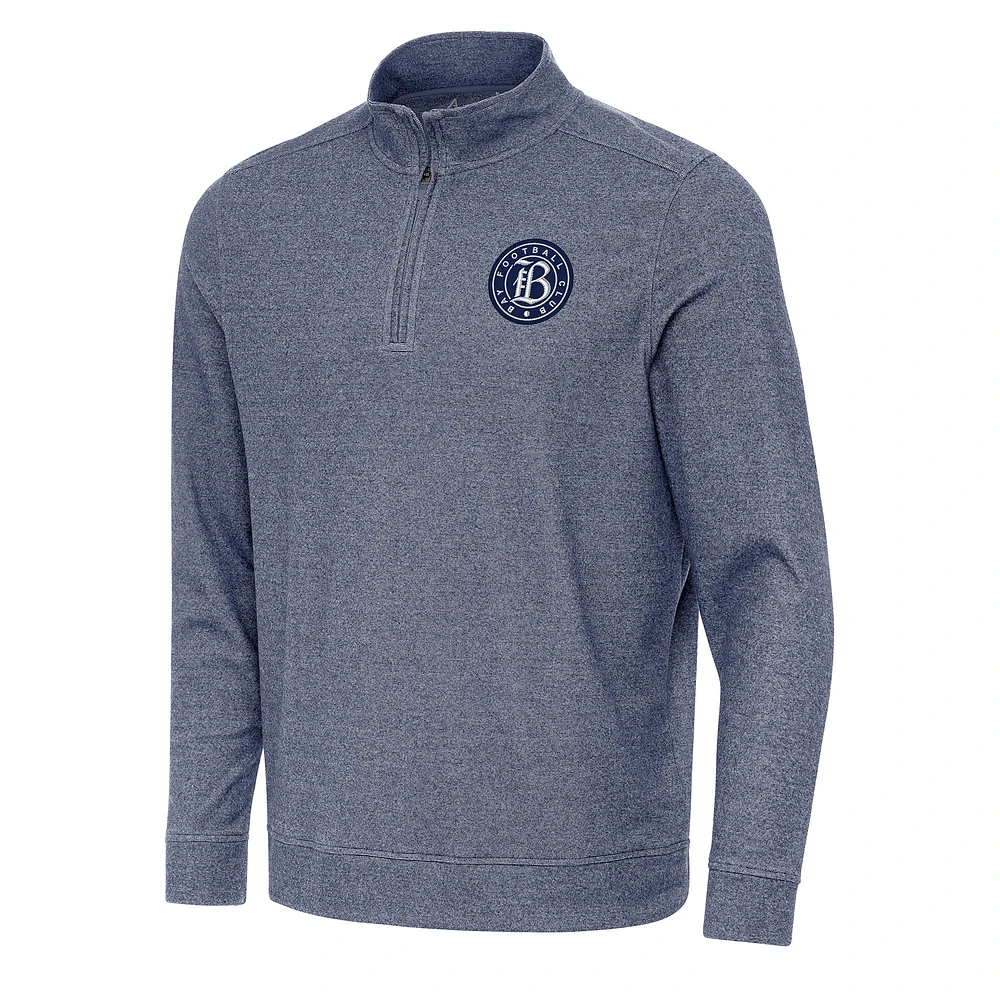 Men's Antigua Heather Navy Bay FC Subtle Quarter-Zip Pullover Sweatshirt