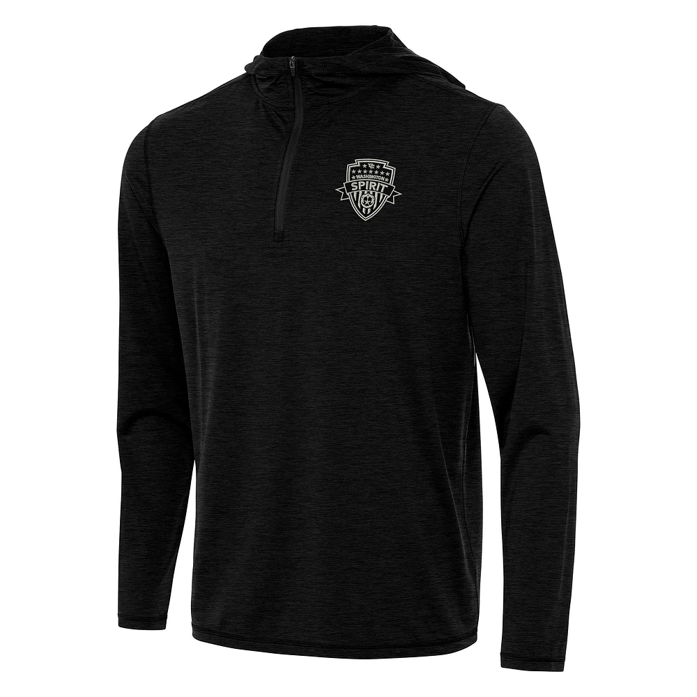Men's Antigua Heather Black Washington Spirit Tidy Quarter-Zip Pullover Hoodie
