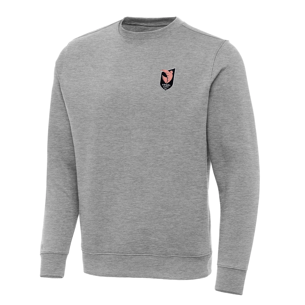 Men's Antigua Heather Gray Angel City FC Victory Crew Neck Pullover Sweatshirt