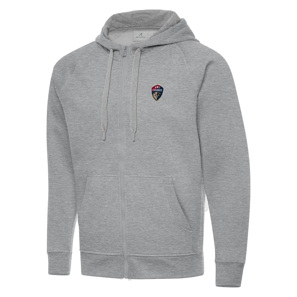 Men's Antigua Heather Gray North Carolina Courage Victory Full-Zip Hoodie