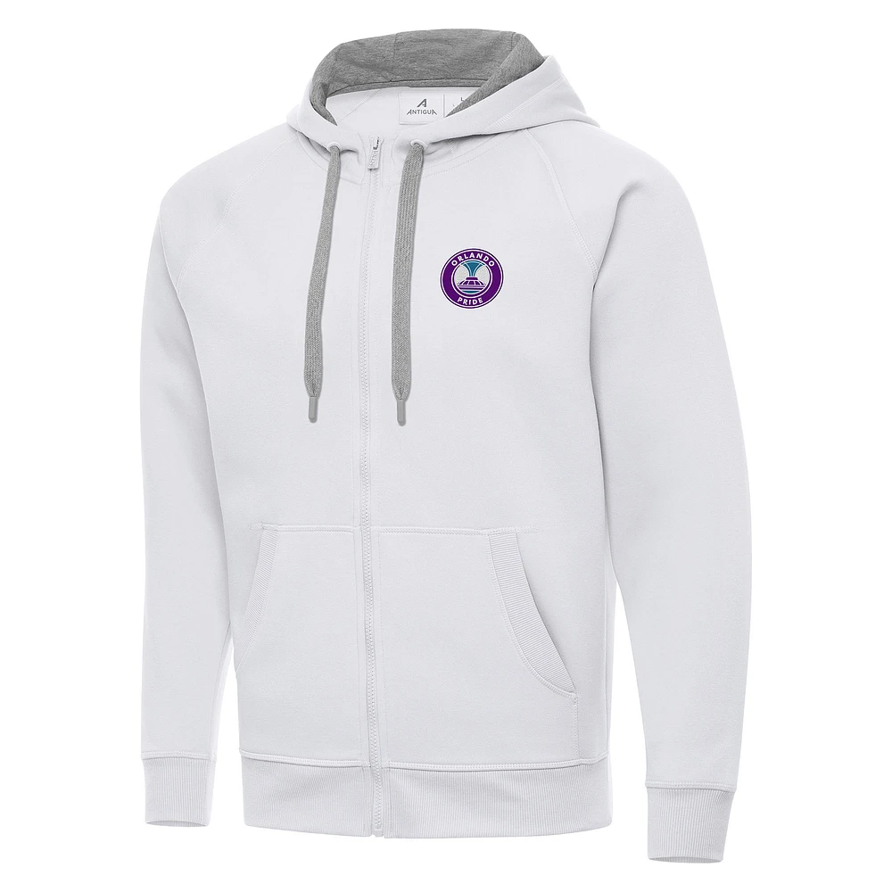 Men's Antigua White Orlando Pride Victory Full-Zip Hoodie