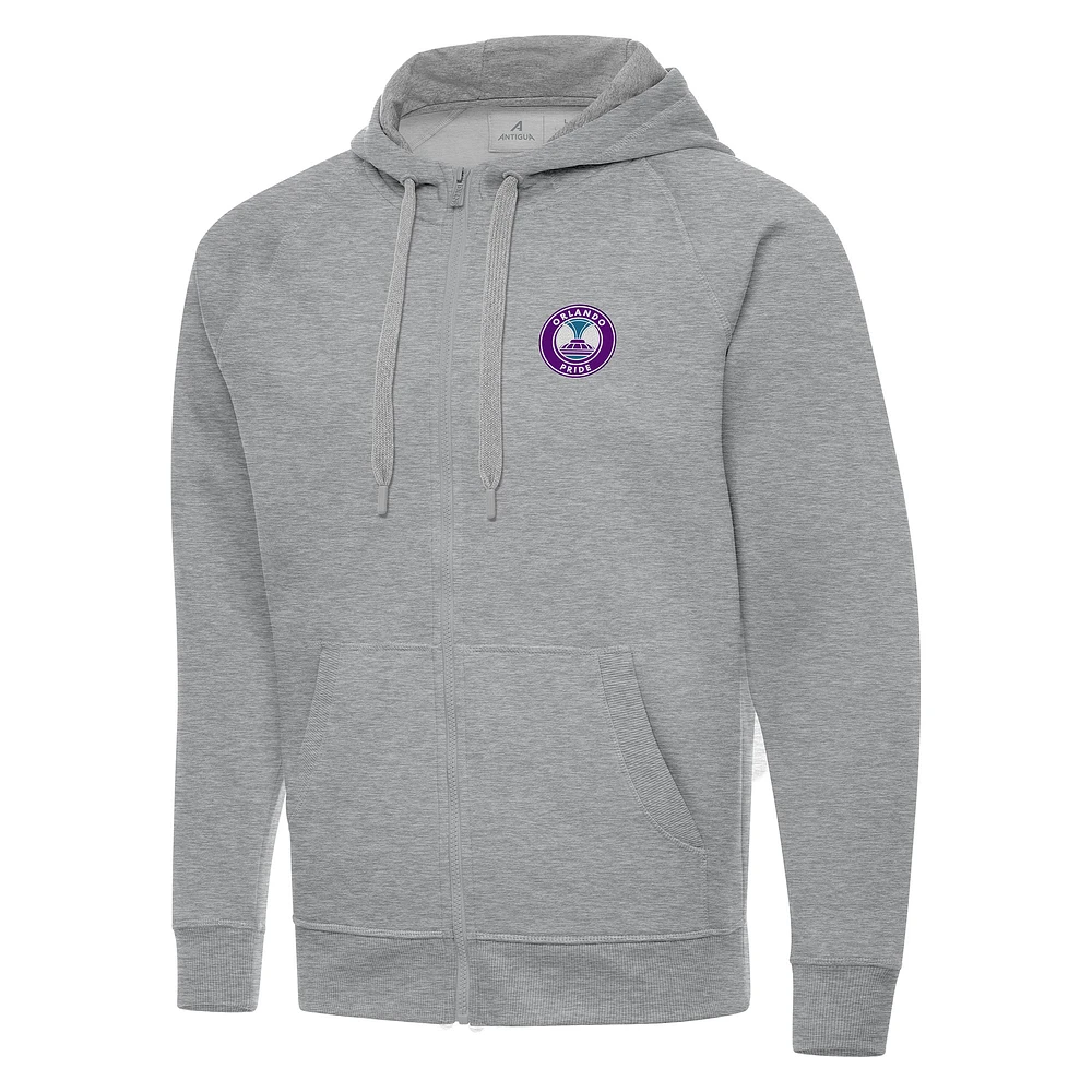 Men's Antigua Heather Gray Orlando Pride Victory Full-Zip Hoodie